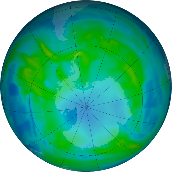 Antarctic ozone map for 27 April 2015